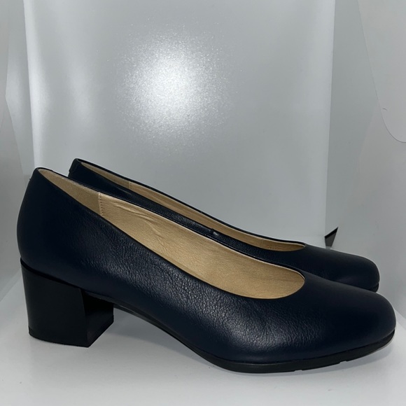 Geox Shoes Geox Annya Block Heel Pump Navy Nappa Leather Respira Eu